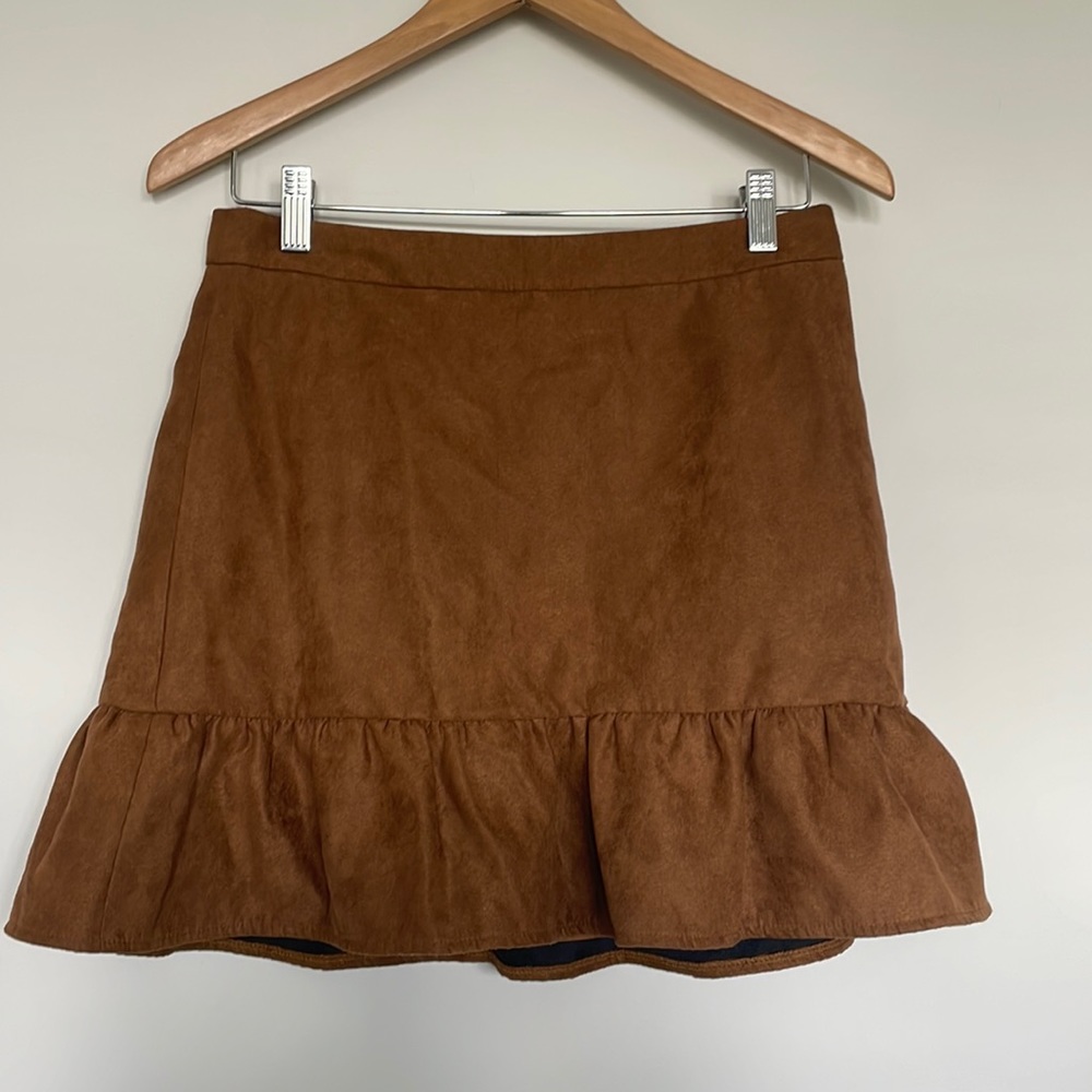 J. Crew Brown Ruffled Textured Skirt Sz 4 EUC